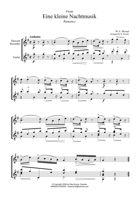 Free Sheet Music Romance For Descant Recorder And Guitar