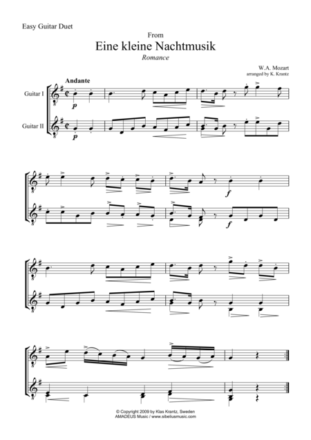 Romance For Easy Guitar Duo Sheet Music