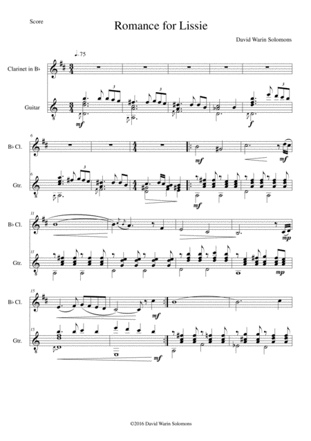 Free Sheet Music Romance For Lissie For Clarinet And Guitar