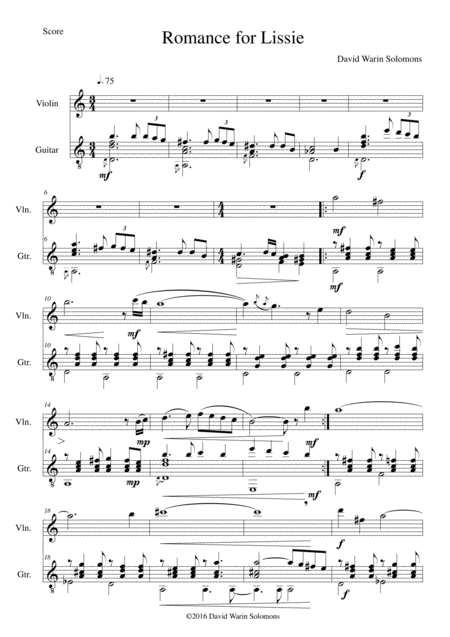 Free Sheet Music Romance For Lissie For Violin And Guitar