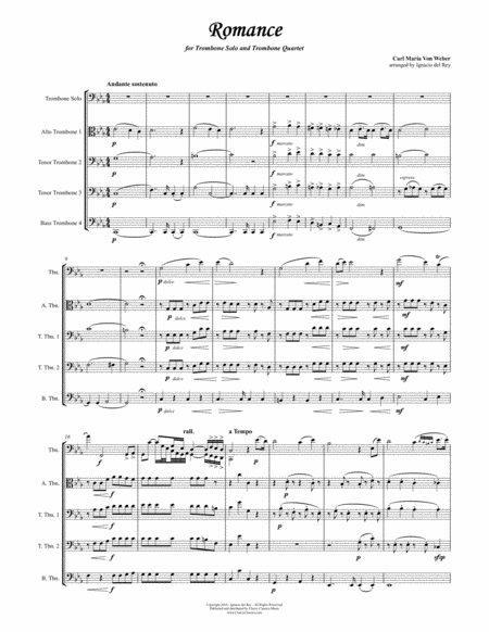 Romance For Trombone Solo And Trombone Quartet Sheet Music