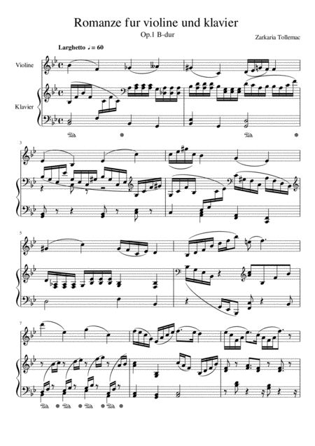 Romance For Violin And Piano In B Flat Major Op 1 Sheet Music