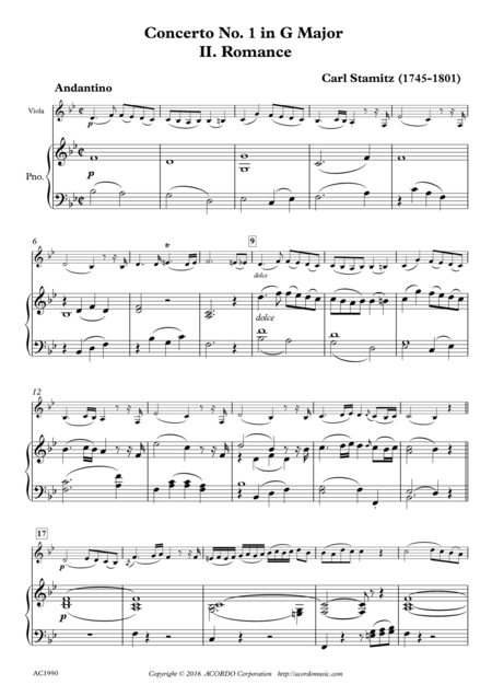 Romance From Concerto No 1 In G Major For Viola Piano Sheet Music