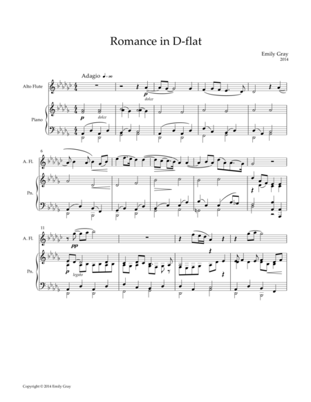 Free Sheet Music Romance In D Flat For Alto Flute And Piano