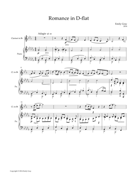 Romance In D Flat For Clarinet And Piano Sheet Music