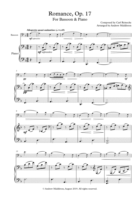 Romance Op 17 Arranged For Bassoon And Piano Sheet Music