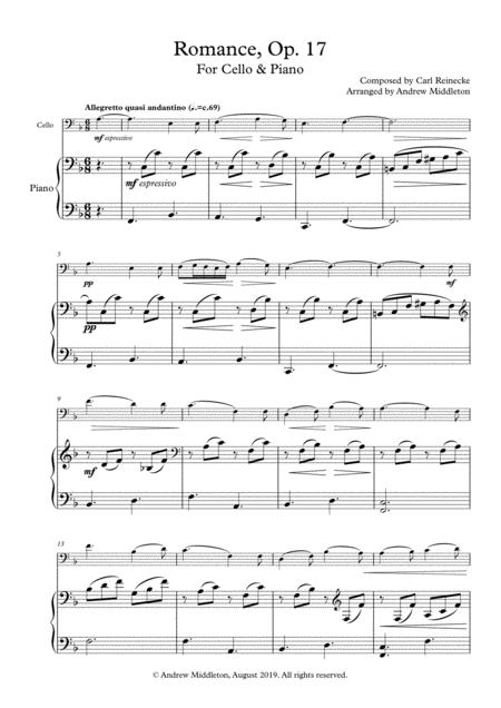 Free Sheet Music Romance Op 17 Arranged For Cello And Piano