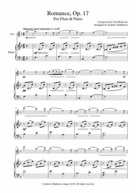 Romance Op 17 Arranged For Flute And Piano Sheet Music