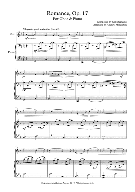 Romance Op 17 Arranged For Oboe And Piano Sheet Music