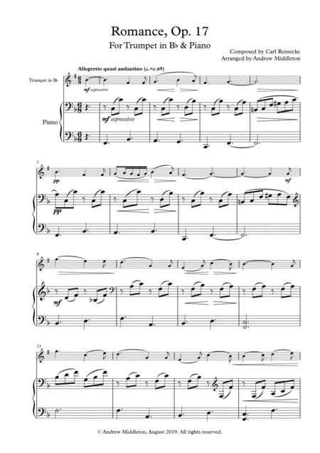 Romance Op 17 Arranged For Trumpet In B Flat And Piano Sheet Music