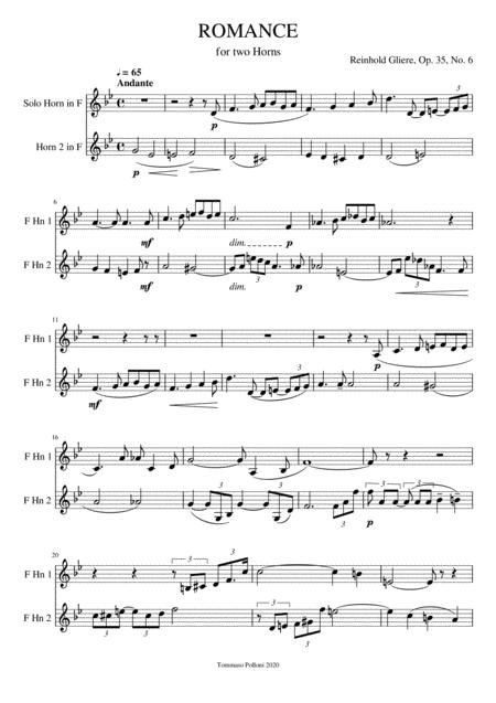 Romance Op35 No 6 For Two French Horns Sheet Music