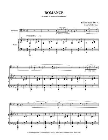 Free Sheet Music Romance Opus 36 For Trombone Piano