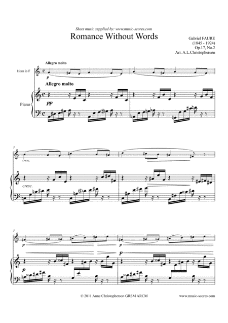 Romance Without Words Op 17 No 2 French Horn And Piano Sheet Music