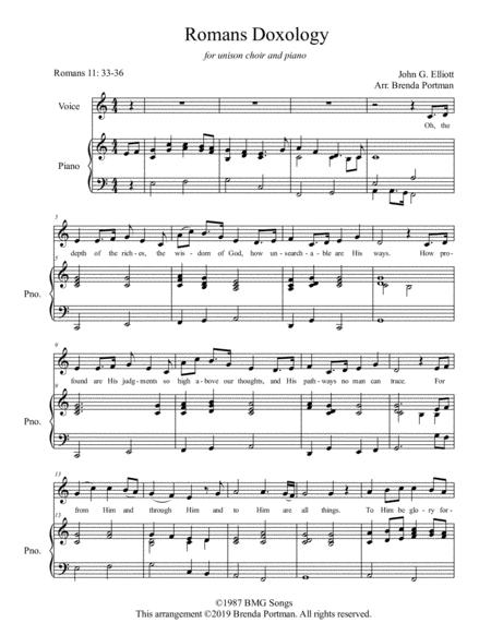 Free Sheet Music Romans Doxology Unison Choir Piano Arr Brenda Portman
