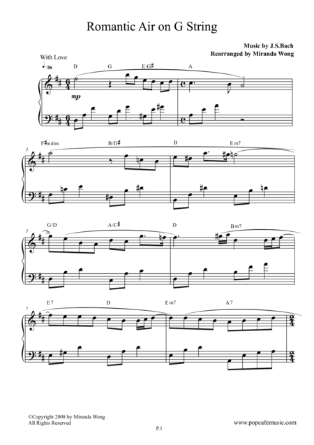 Romantic Air On G String Love Version In D Sheet Music