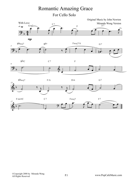 Romantic Amazing Grace Cello Solo Love Version Sheet Music