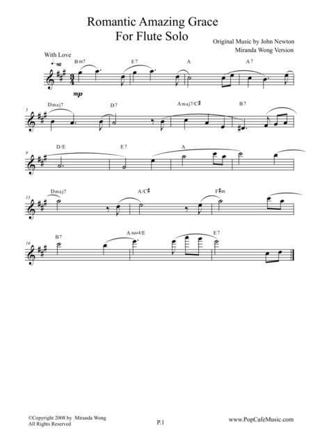 Free Sheet Music Romantic Amazing Grace Flute Or Piccolo Solo Love Version