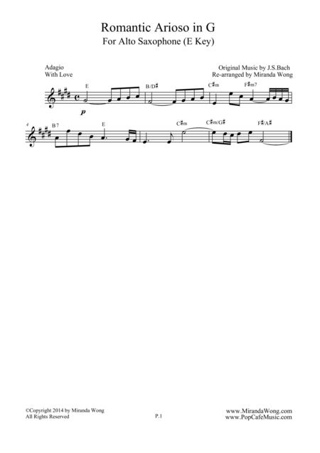 Free Sheet Music Romantic Arioso In G Alto Saxophone Solo Concert Key