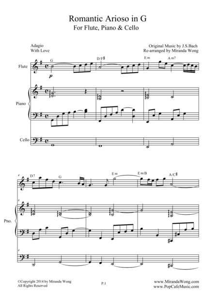 Romantic Arioso In G Flute Piano Cello Romantic Version Sheet Music