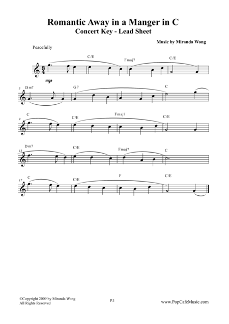 Romantic Away In A Manger Lead Sheet In C Key Sheet Music