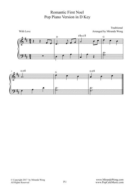 Free Sheet Music Romantic First Noel Easy Fancy Piano Version In D Key With Chords