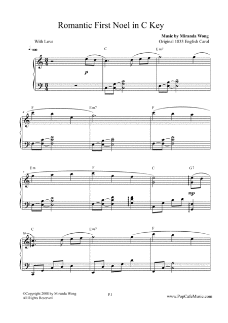 Romantic First Noel Romantic Silent Night Touching Piano Version In C Key Sheet Music