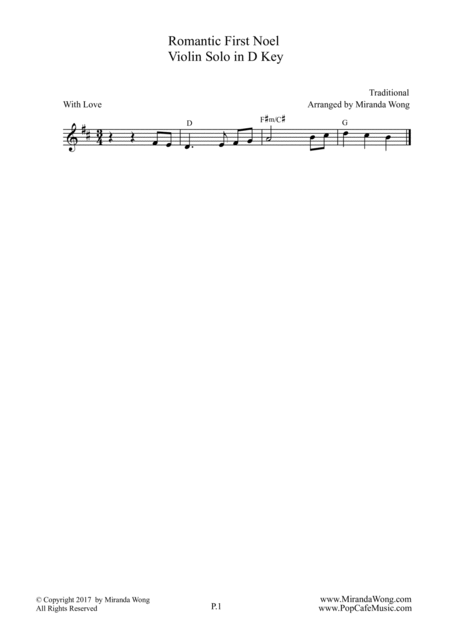 Free Sheet Music Romantic First Noel Violin And Piano In D Key With Chords