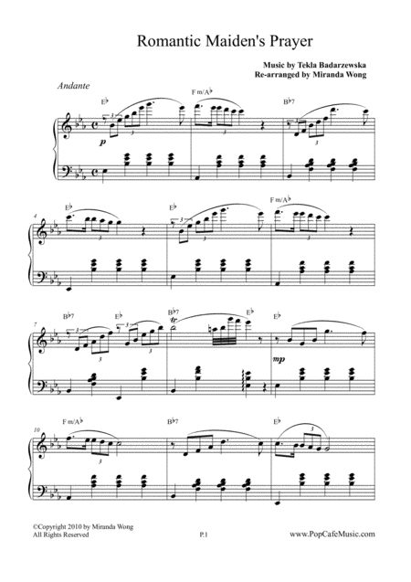 Romantic Maiden Prayer Easy Piano Solo Version Sheet Music