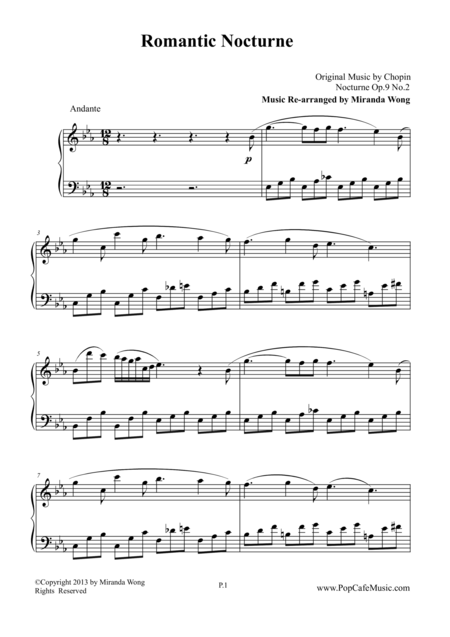 Romantic Nocturne In Eb Op 9 No 2 Chopin Popular Love Version Sheet Music