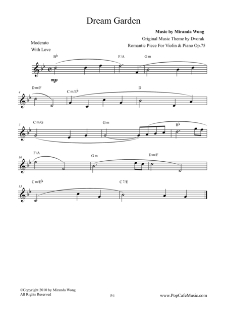 Romantic Piece For Violin Piano Op 75 Dream Garden Lead Sheet Sheet Music