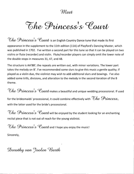 Romantic Playford The Princesss Court Sheet Music