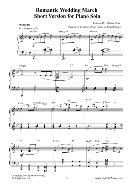 Romantic Wedding March Short Version In Bb By Miranda Wong Sheet Music