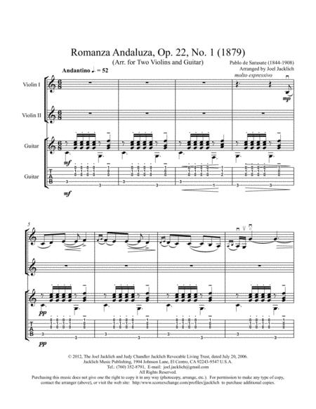 Romanza Andaluza Op 22 No 1 For Two Violins And Guitar Sheet Music