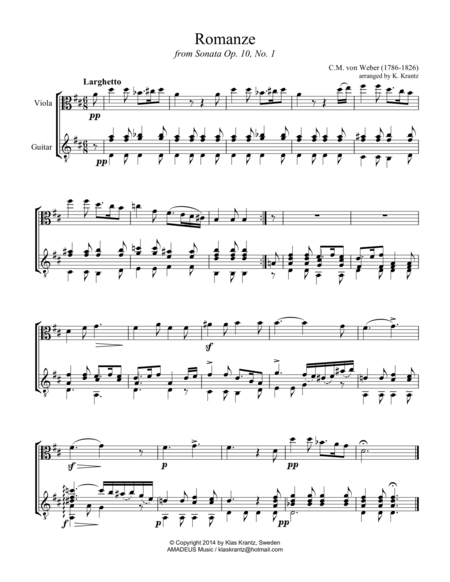 Romanze Op 10 For Viola And Guitar Sheet Music