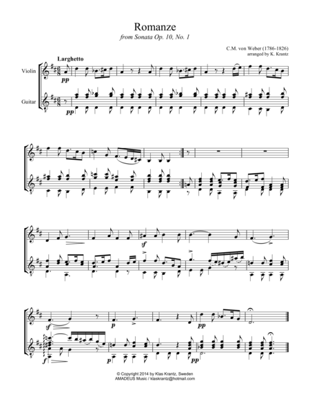 Free Sheet Music Romanze Op 10 For Violin And Guitar