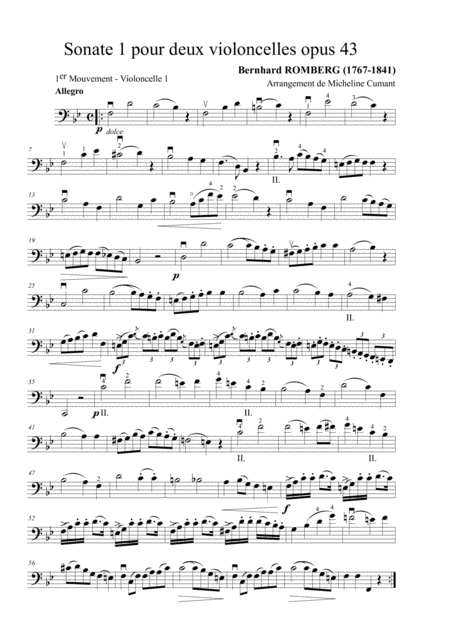 Romberg Sonate 1 Pour 2 Violoncelles Violoncelle 1 1er Mouvement Sheet Music