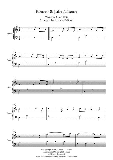 Free Sheet Music Romeo And Juliet Theme Easy Piano