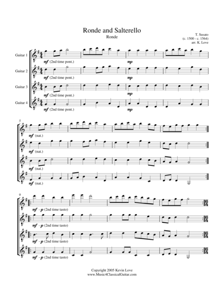 Free Sheet Music Ronde And Salterello Guitar Quartet Score And Parts