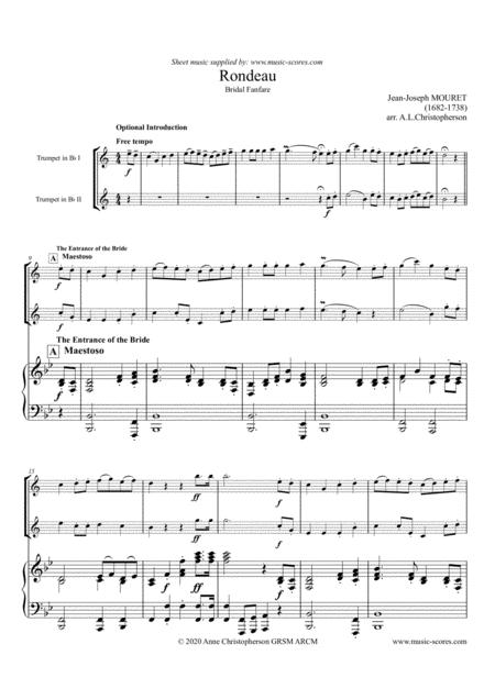 Rondeau Bridal Fanfare 2 Trumpets And Piano Bb Major Sheet Music