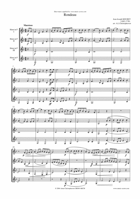 Rondeau Bridal Fanfare French Horn Quartet F Major Sheet Music