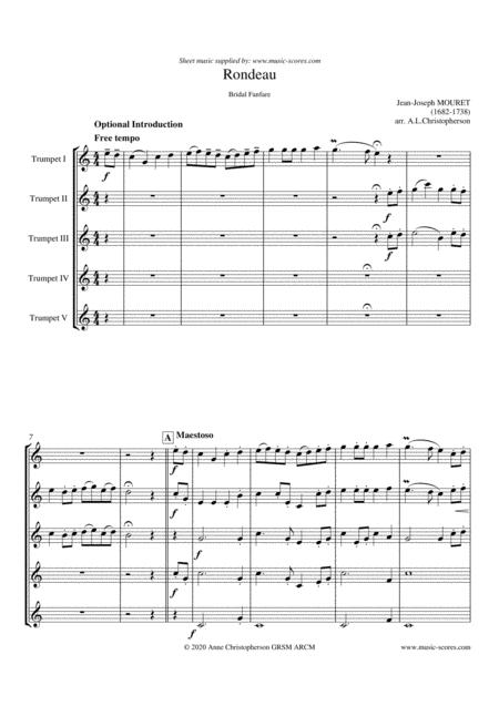 Rondeau Bridal Fanfare Trumpet Quintet Concert Bb Major Sheet Music