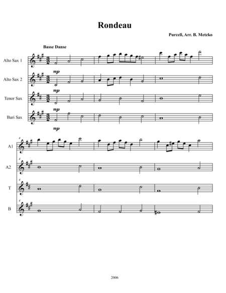 Free Sheet Music Rondeau For Saxophone Quartet