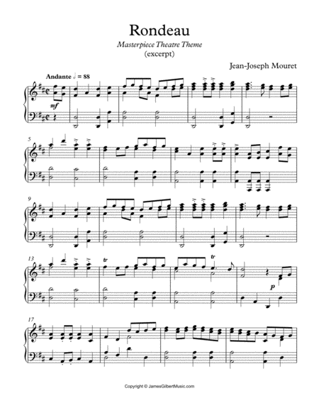 Free Sheet Music Rondeau Masterpiece Theatre Theme