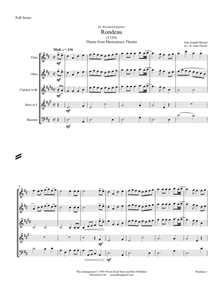 Free Sheet Music Rondeau Woodwind Quintet