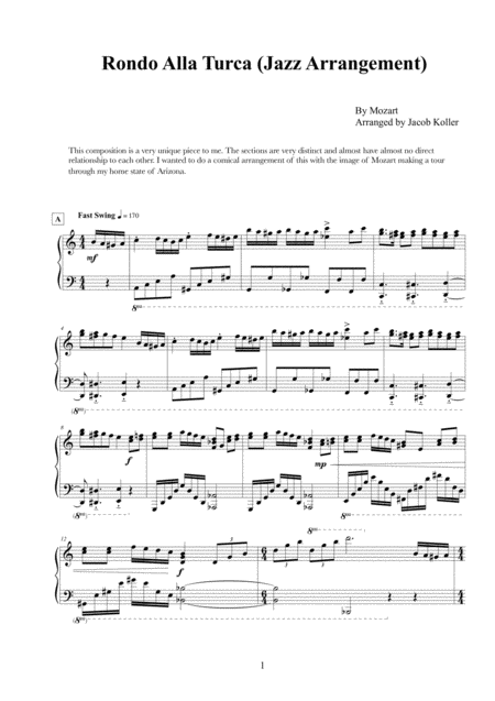 Free Sheet Music Rondo Alla Turca Jazz Arrangement