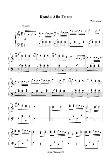 Free Sheet Music Rondo Alla Turka Mozart Icanpiano Style