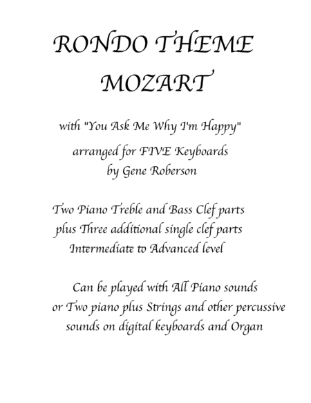 Rondo By Mozart For Five Pianos Keyboards Sheet Music