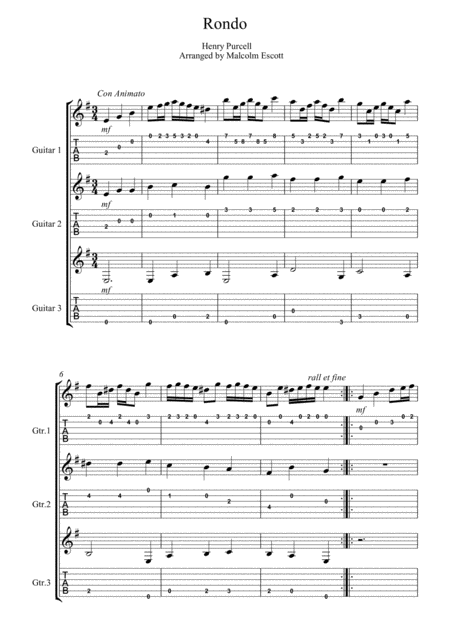 Free Sheet Music Rondo By Purcell