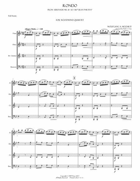 Free Sheet Music Rondo From Gran Partita Serenade Kv 361