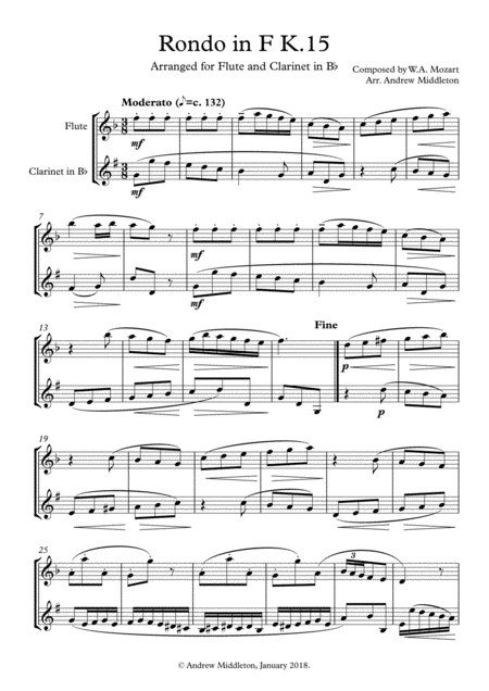 Free Sheet Music Rondo In F For Flute And Clarinet